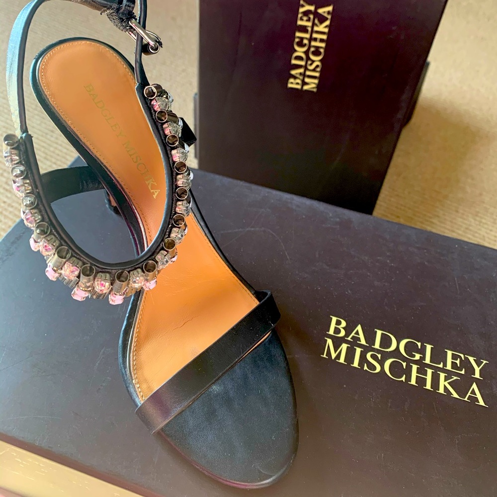 BADGLEY MISCHKA CRYSTAL ANKLE STRAP EVENING SHOE